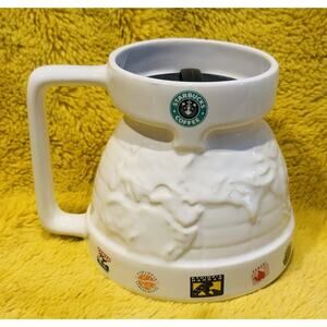 Starbucks Around the World Globe White Ceramic Chubby Travel Mug 16oz Made In US